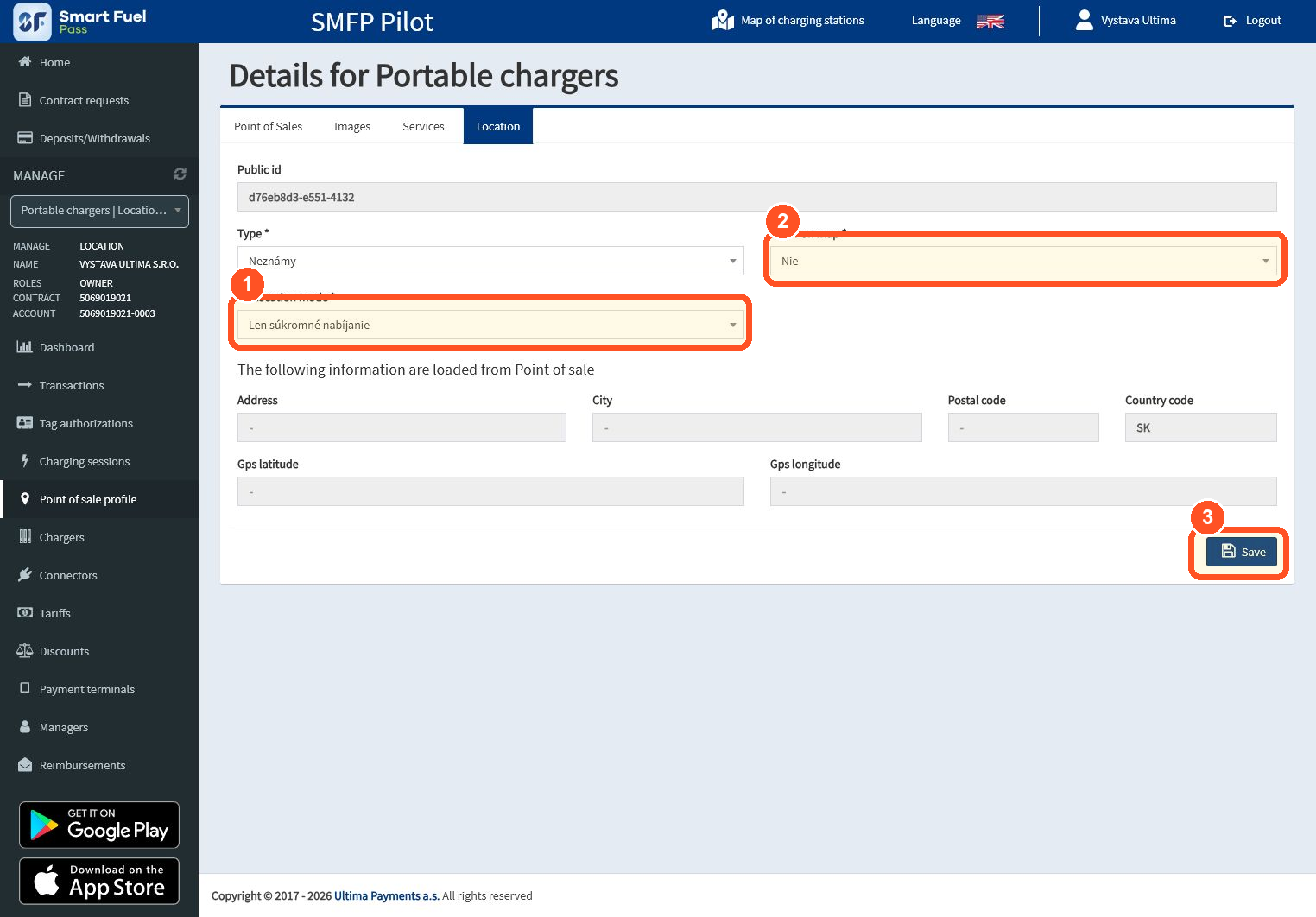 Private location: Private charging only and Show on map set to No