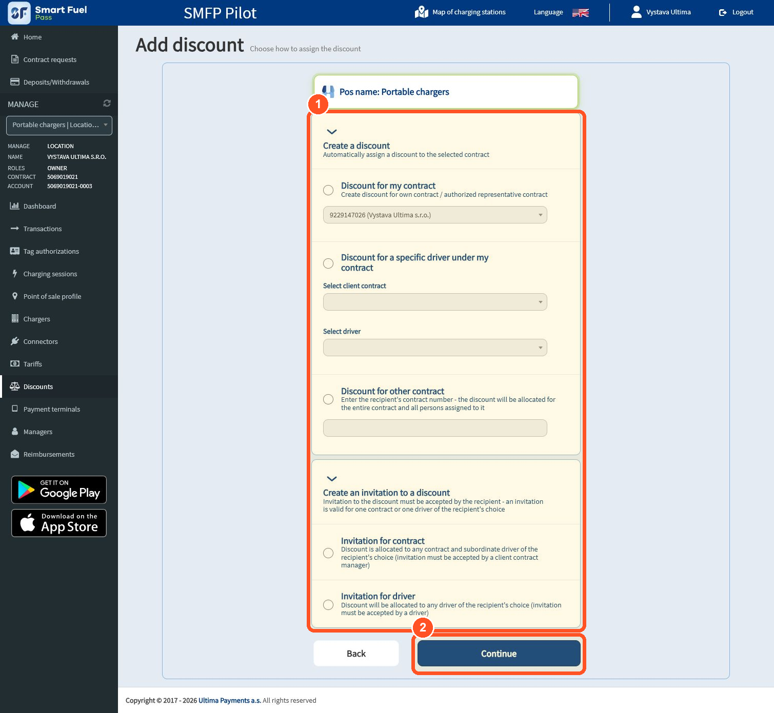 Options for granting private-location access to a contract or driver