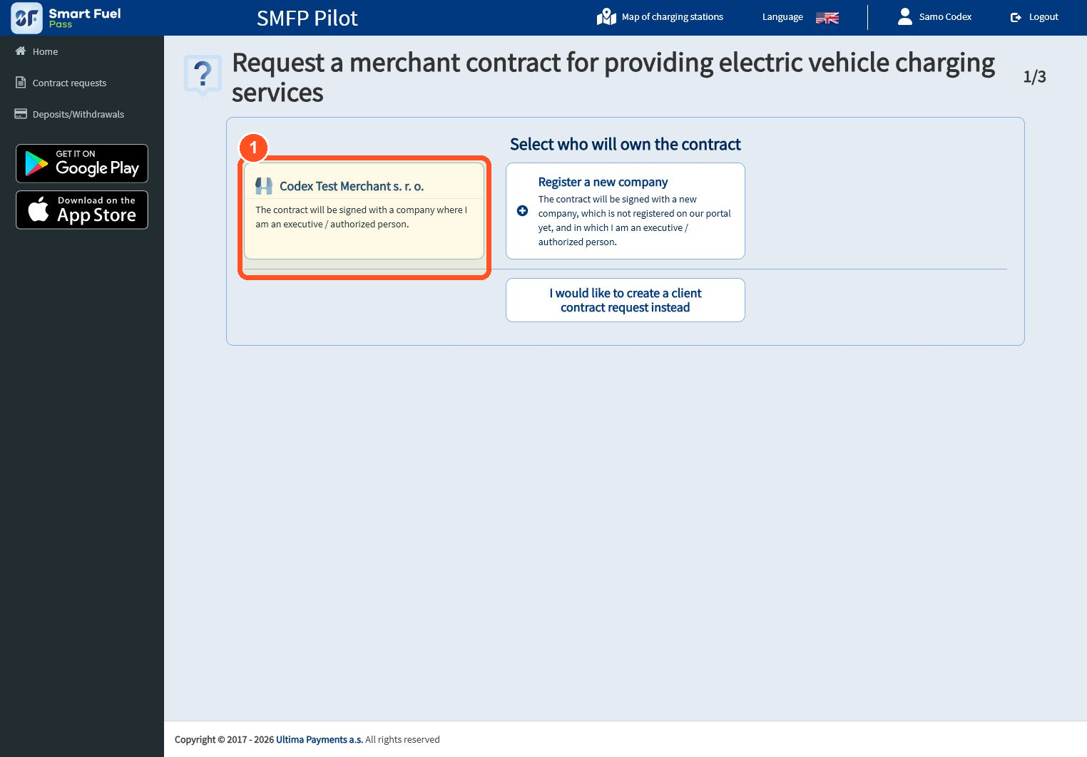 After the company is saved, select it as the owner of the merchant contract request.