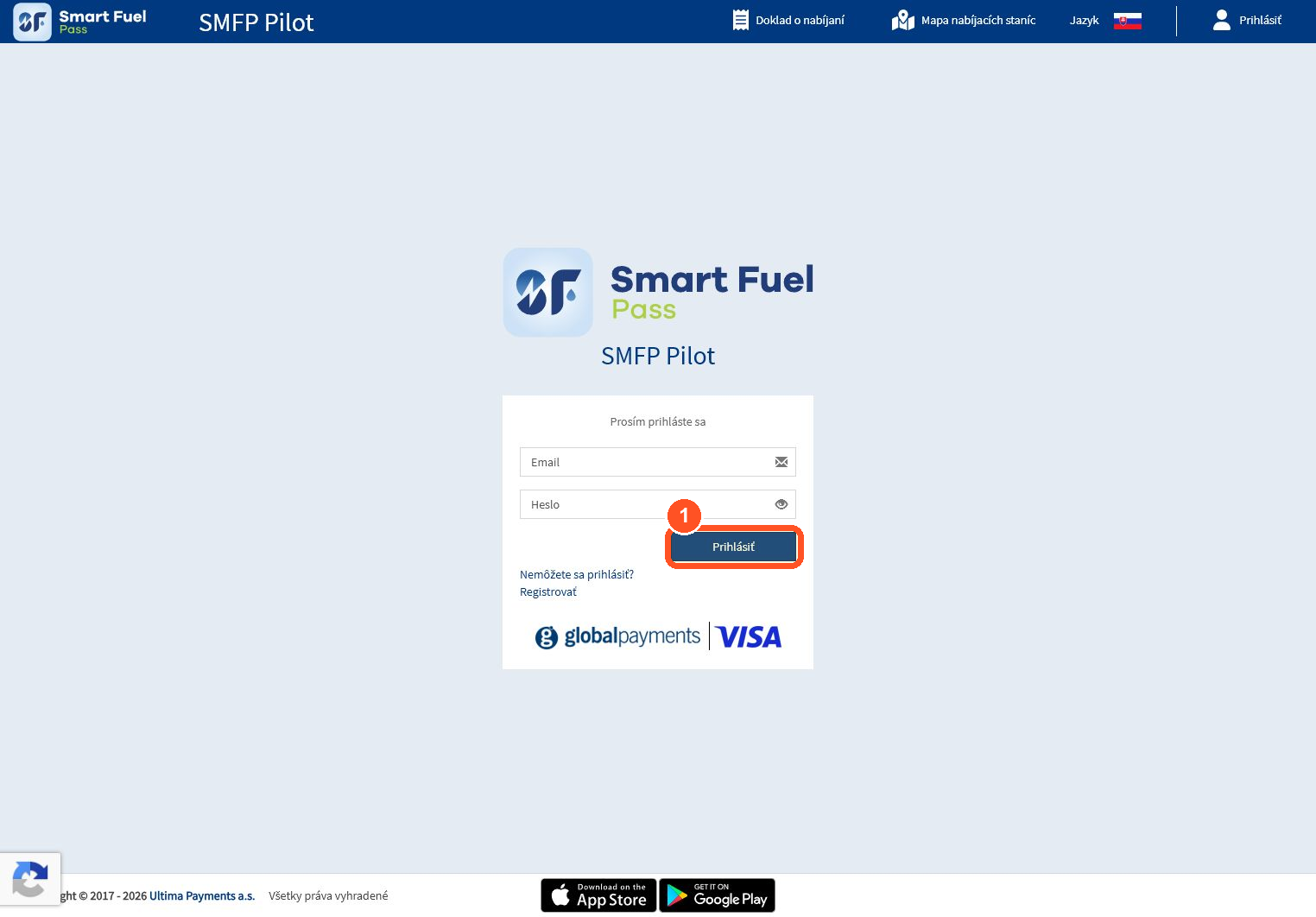 Otvorte portál Smart Fuel Pass a prihláste sa.